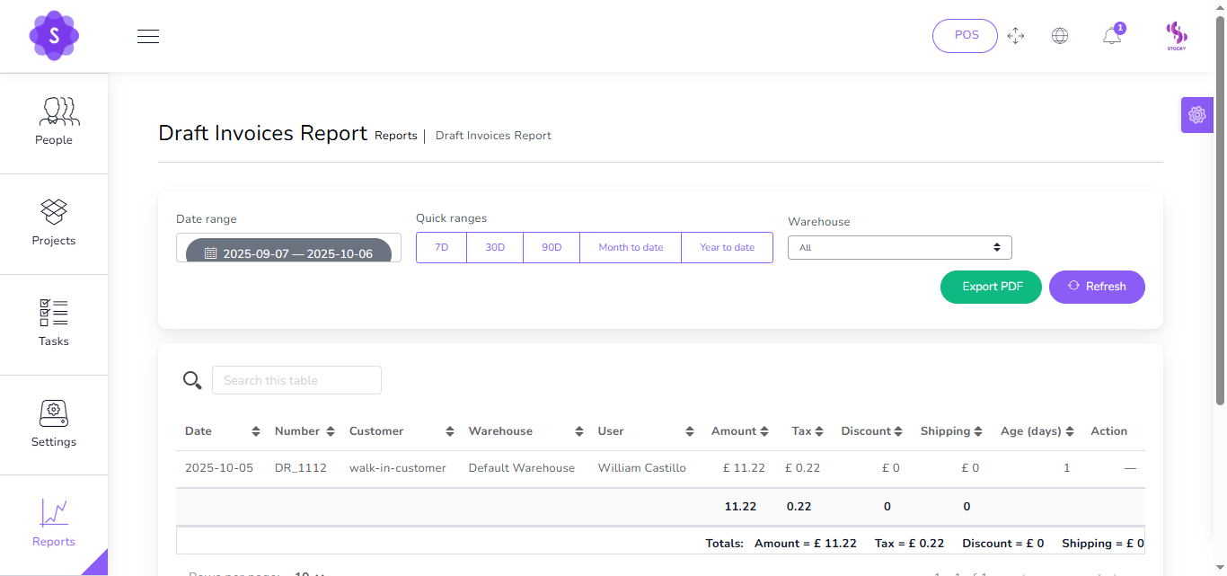 Draft Invoices Report